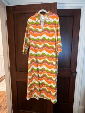 Retro Wave Maxi Dress in Orange, Green & Pink